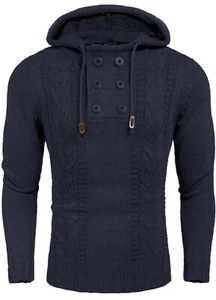 COOFANDY Men's Knitted Hoodie Pullover Casual Long Sleeve Turtleneck Sweater L - Picture 1 of 7