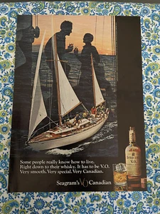 Vintage 1970 Seagram’s VO Canadian Print Ad Sailboat Couple Silhouette Sunset - Bild 1 von 7
