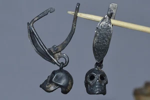 RRR ANTIK VIKTORIANISCH 19. Jahrhundert! Ohrringe SILBER Memento Mori Schädel Teufel Vintage Gothic - Bild 1 von 12