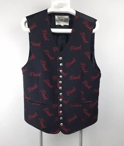 Alpin de Luxe Trachten Tyrol Loden Vest Gilet Black/Red WaistCoat Size 48 - Picture 1 of 7