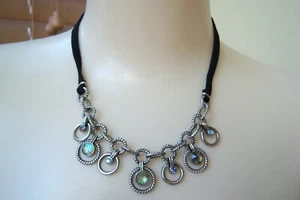 Lia Sophia “Spumoni" Genuine Abalone, Cut Crystals & Resin w/Black Cord Necklace - Picture 1 of 2