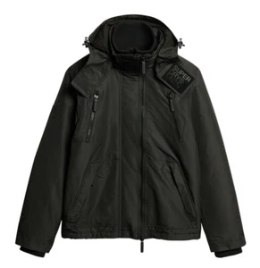 Superdry Jacket Coat Hooded Mountain Windbreaker Jacket Zip Pockets Black - Picture 1 of 7