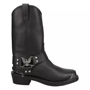 Dingo Chopper Pull On Square Toe Motorcycle Mens Black Casual Boots DI19053 - Picture 1 of 7