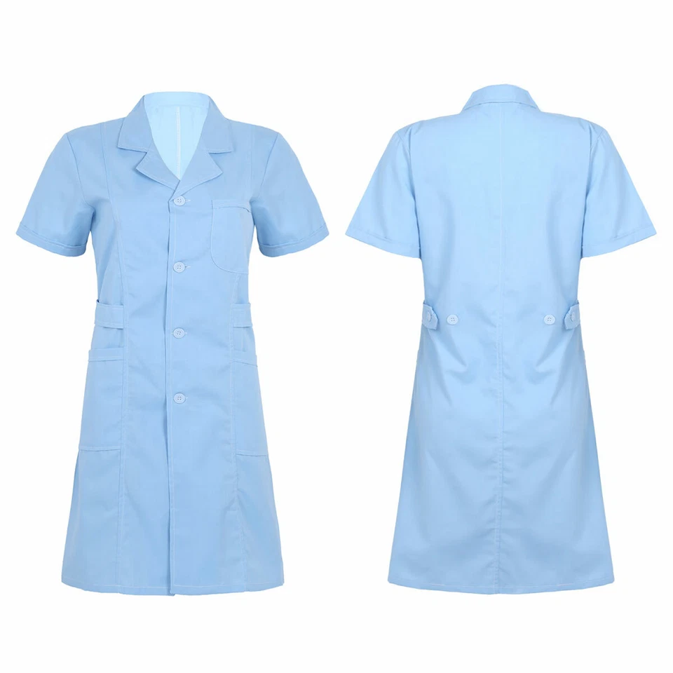 Women Adult Hospital Medical Doctor Nurse Uniform Scrub Tops Lab Coat Long Dress - Image 1 of 1