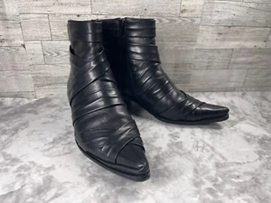 John Fleuvog Boots Women 6.5M Judi Shoes Black Leather Boho Straps Ankle Bootie - Picture 1 of 22