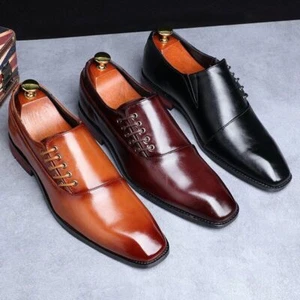 Zapatos de negocios para hombre Puntera con cordones Para hombre Vestido Oficina Hombres Boda Fiesta Oxford - Imagen 1 de 27