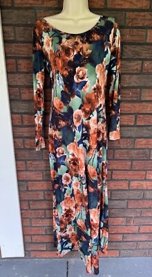 Pink Blush Floral Maxi Dress Small Long Sleeve Maternity Friendly Stretch Fit Fl - Image 1 of 4