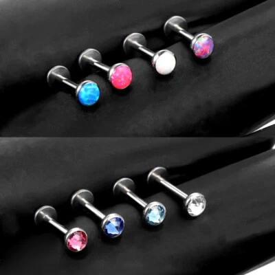 6pc 3-5mm Opal Crystal Labret Internal Thread Steel Monroe Lip Ear Stud Piercing Foto 1 de 4