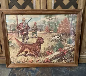 VTG. 1940's EMMETT WATSON LITHOGRAPH PRINT of MEN and DOGS QUAIL HUNTING FRAMED - Picture 1 of 13