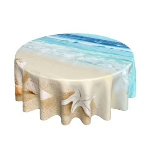 60 Inch Round Summer Beach Theme Tablecloth Decorative Table Cover for Dining - Picture 1 of 8