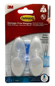 Command Bathroom Hooks Medium Hanging Waterproof Strips - BATH18UKN 2Pack - Picture 1 of 3