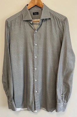 Camisa de Vestir Finamore Napoli Gris Monograma Abotonada - Talla 16/41 Hecha en Italia  Foto 1 de 4