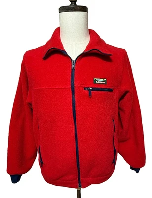 Chaqueta de Colección LL Bean Para Hombre Mediana Roja Polar Cremallera Completa Exterior Hecha en EE. UU. Años 90 Foto 1 de 4