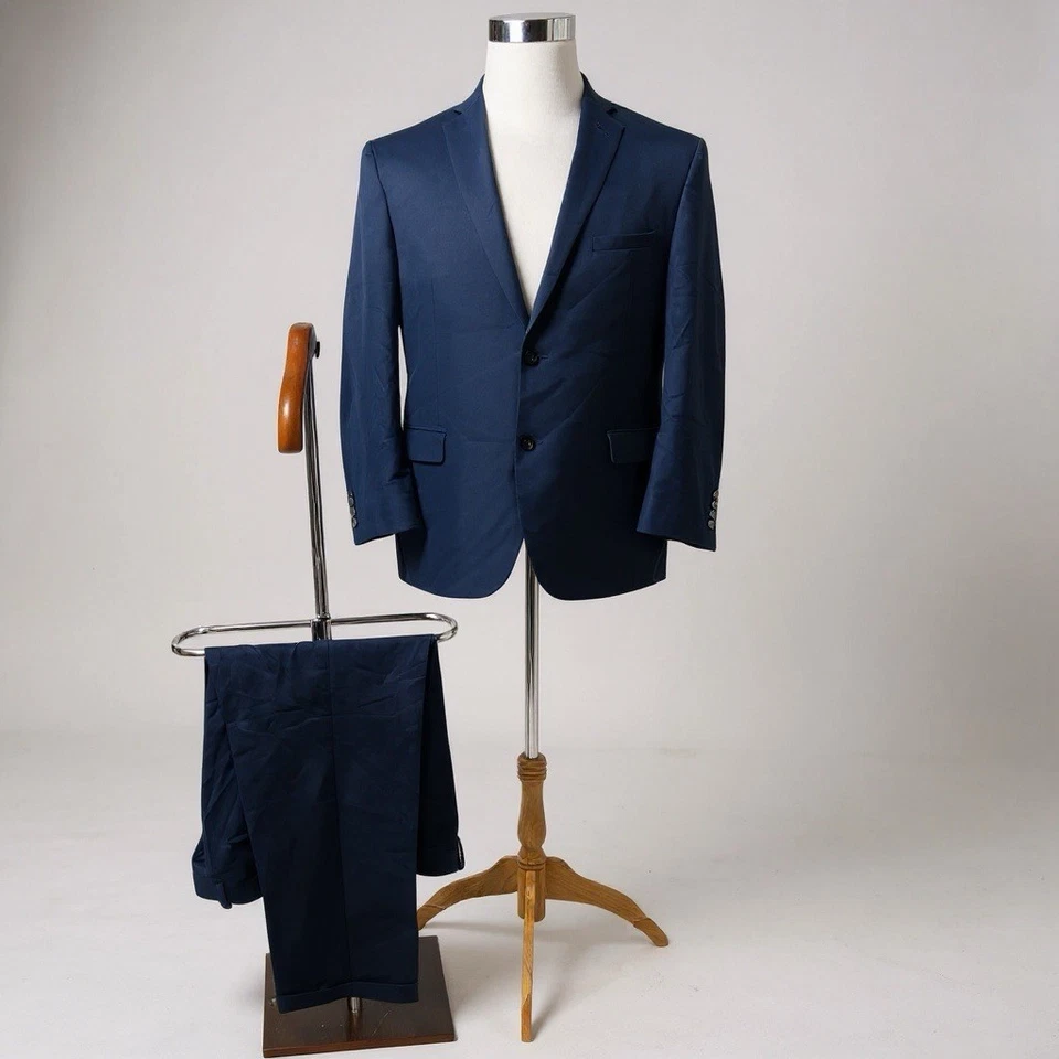 Andrew Marc Men's 44S Navy Blue 2-Button Blazer Flat Front Pants Dual Vent Suit - Image 1 of 4