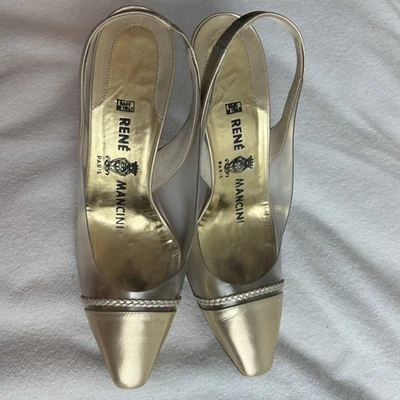 RENE MANCINI Paris Oro Vero Curio Talla 36 EE. UU. 5,5-6 Elegante Correa Deslizable Divertido Foto 1 de 4