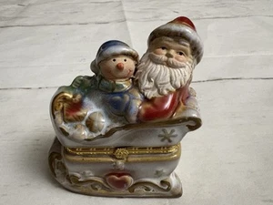 Pupazzi di neve vintage in ceramica con cerniera a slitta portagioie - Foto 1 di 10