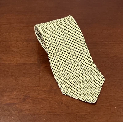 Vintage Savile Row Men’s 100% Silk Classic Necktie Dad Tie Yellow Geometric 80s - Image 1 of 4
