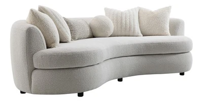 Sofá curvo tapizado de tela ACME Iniko con 6 almohadas en beige Foto 1 de 4