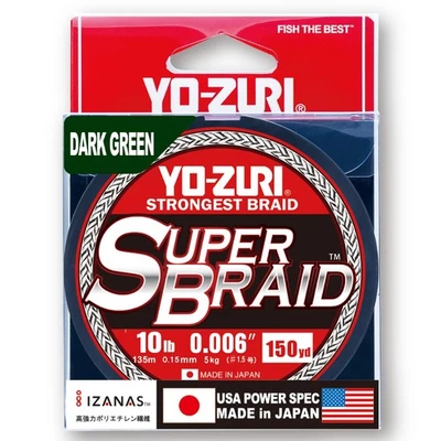 Yo-Zuri SuperBraid Fishing Line, Dark Green, 150 Yards, 4-Strand, 8-Strand PE - Image 1 of 3