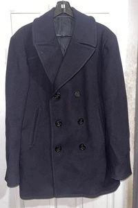 VTG 40's 50's US Naval Depot 100% Heavy Wool Black Navy Pea Coat Mens s 40 M - Picture 1 of 12