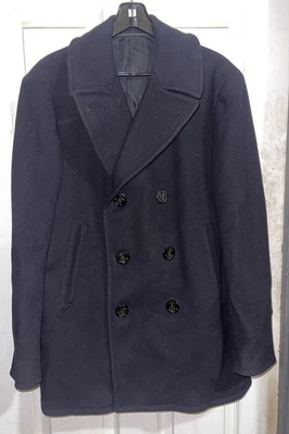 VTG 40's 50's US Naval Depot 100% Heavy Wool Black Navy Pea Coat Mens s 40 M - Image 1 of 4
