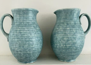 2 Art Deco Jug / Pitchers Made In Stone Staffordshire Price Bros - Duck Egg Blue - Picture 1 of 16
