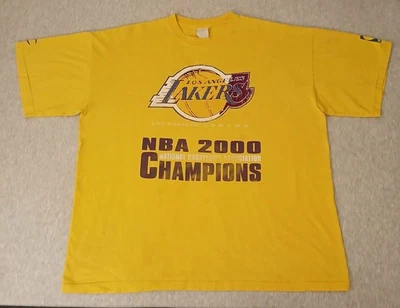 Vintage LA Lakers T-Shirt 3XL Mens Yellow Made In USA Year 2000 Champions Flaws - Image 1 of 4