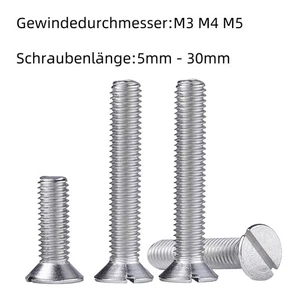 Senkkopfschrauben mit Schlitz Senkkopf Schraube Edelstahl Senkschrauben M3 M4 M5 - Picture 1 of 7