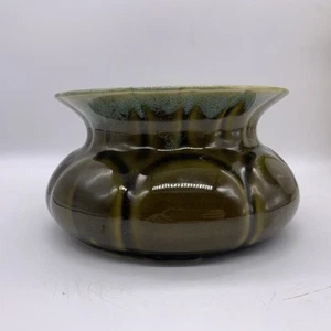 Vintage Mid Century MCM Art Pottery Green Drip Glaze Planter Spittoon - Picture 1 of 7