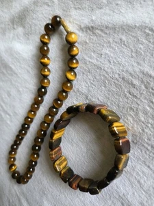 Gioielli con perline e pietre occhio di tigre - collana e bracciale - Foto 1 di 5