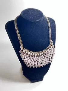 Natasha Goldtone Statement Necklace Rhinestone Floral Bib Prom Fashion Jewelry - Picture 1 of 4