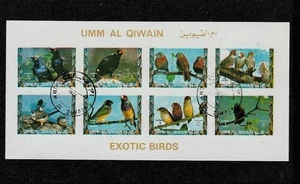 Mini hoja Umm al Qiwain 1973 aves exóticas loros - sin s/h a Estados Unidos - Imagen 1 de 1