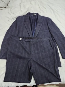 TUTA LANA vintage LANVIN Paris TAGLIA 48 L grigio blu a quadri spina di pesce 44W 30L - Foto 1 di 16