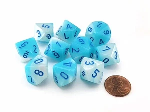 Juego de 10 dados Luminary Gemini D10 - Perla Turquesa-Blanco con números azules - Imagen 1 de 2