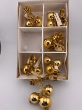 vintage box of 6 gold mercury glass ball ornament clusters