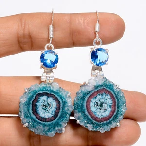 Solar Quartz Topaz Gemstone Fashion Jewelry 925 Silver Earrings 2.3" ARE-5172 - Picture 1 of 3