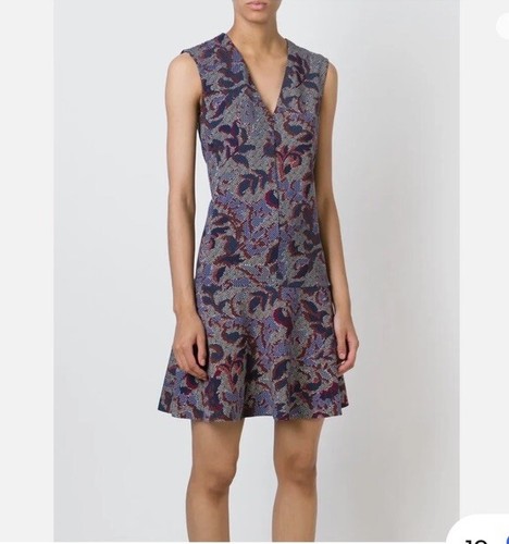 Abito Tory Burch Calico Preppy blu neutro scollo a V floreale fit n’ svasato taglia XS