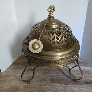 Mid-century Turkish Brass Pierced Domed Coal Fire Pit Brazier 21.5"H 15.5"W - Picture 1 of 12