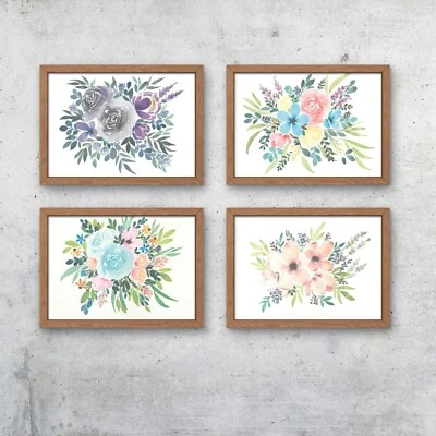 Garden florals small art print set, flower wall art, home decor, set of 4 - Image 1 of 4