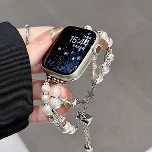 Adjustable Star+Pearl Chain Bracelet Watch Band For Apple Watch Series 10/9/8/7 - Picture 1 of 14