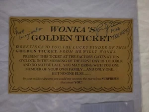 Willie Wonka Golden Ticket Signed By Paris Themmen "Mike TeeVee" - Picture 1 of 3