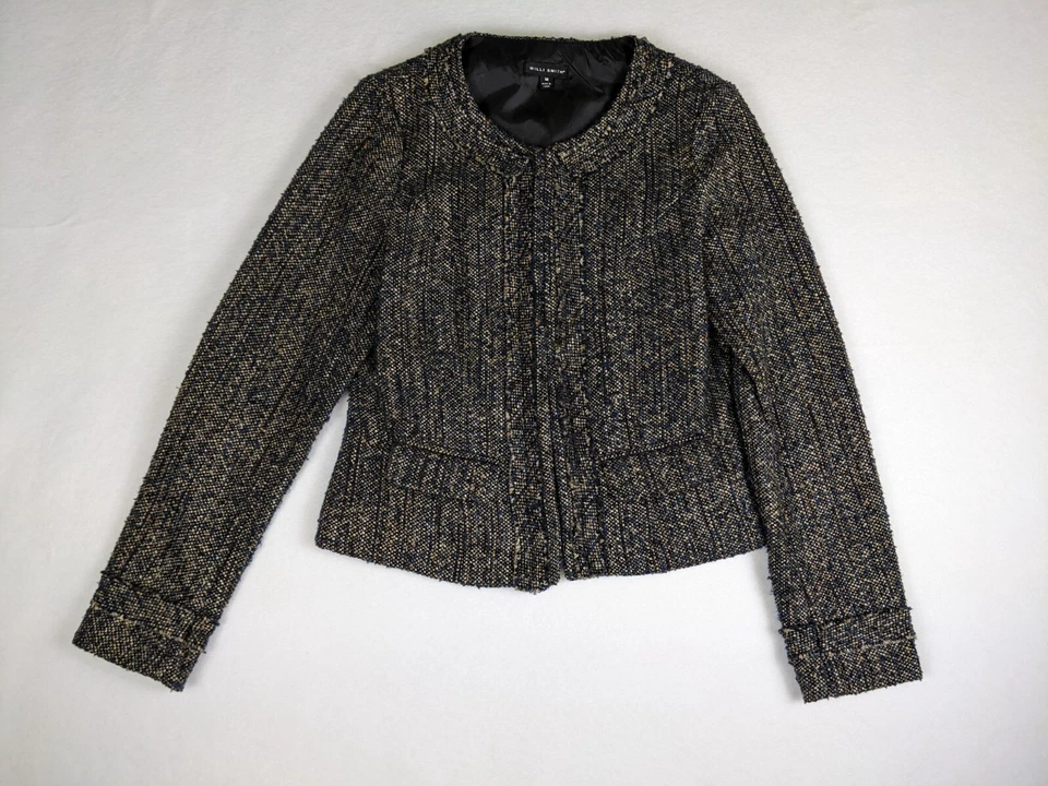 Willi Smith Women's Blazer Size Medum Brown & Blue Woven Jacket Tweed Foto 1 de 4
