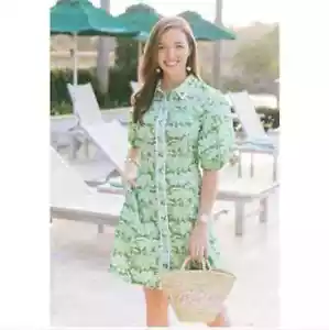 Vestido de Algodón Pearl By Lela Rosa Verde Blanco Floral Palma Colección Primavera Talla 16 - Imagen 1 de 14