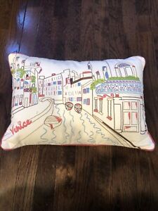 Embroidered Throw Pillow Venice Canal Scene 16” x 11”