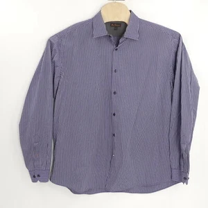 Ben Sherman Button Up Long Sleeve Shirt Purple Stripe 18 36 37 XXL - Picture 1 of 7