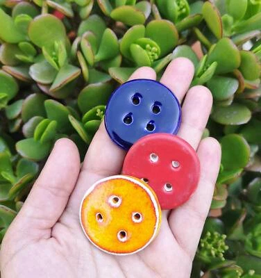 3Pc 40mm Large Handmade Ceramic Sewing Buttons Round Colorful Coat Buttons - Image 1 of 4