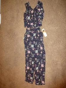 Vintage Neu mit Etikett Carole Little Petite bauchfreies Oberteil Hose Outfit Retro 90er Baggy Viskose Medium - Bild 1 von 1