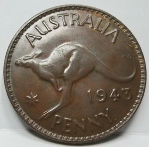 AUSTRALIA 1 Penny 1943 About UNC Perth King George VI. Britain Kangaroo War #D29 - Picture 1 of 4
