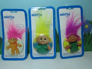 THREE 1992 GOOD LUCK BUTTON PINS - 2" Dam Norfin Trolls - NEW - Very Rare - Picture 1 of 5