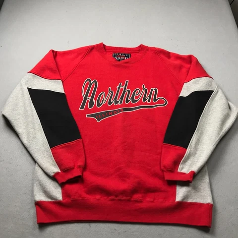 VINTAGE Northern Illinois Huskies Sweatshirt Mens Large Red Galt Sand NCAA Logo Cover